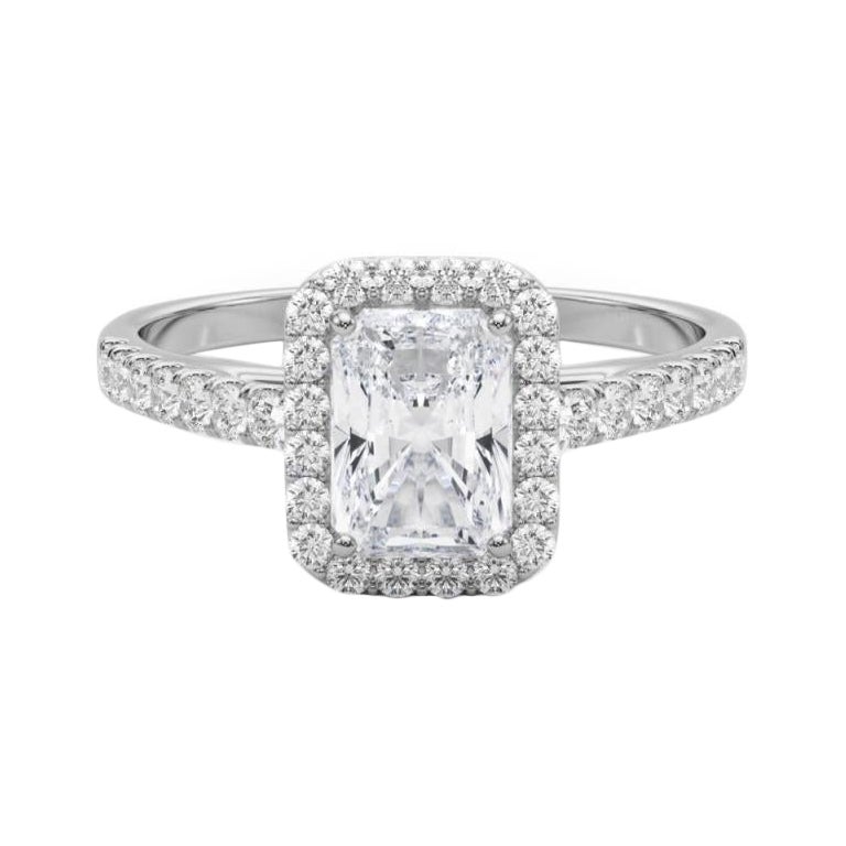 GIA Certified 0.73 Carat Radiant Halo Pave  Diamond Ring