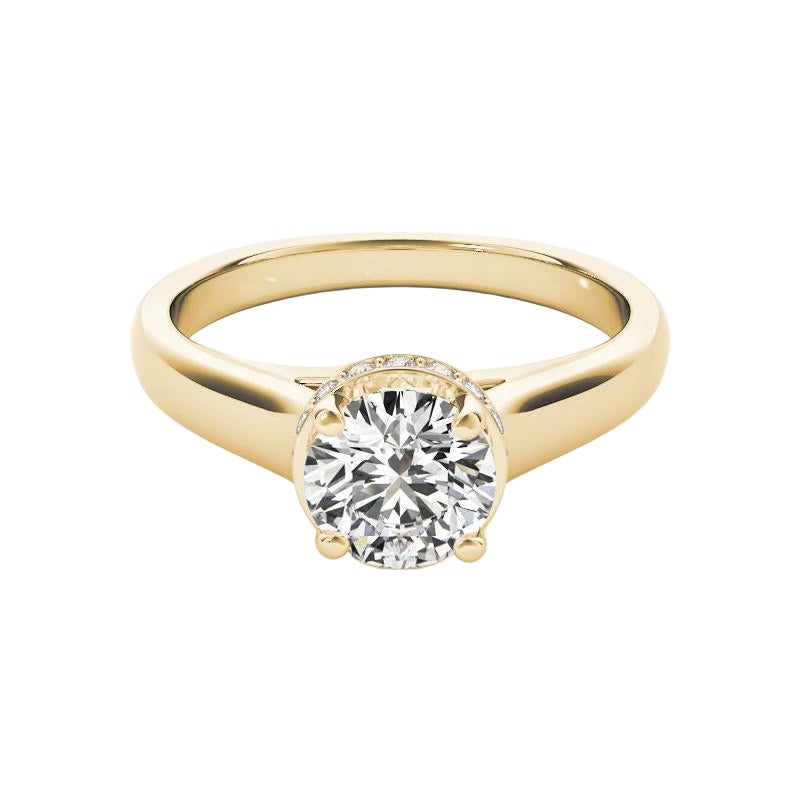 GIA Certified 0,73 Carat Round Hidden Halo Trellis in oro giallo 18K Diamond Ring in vendita
