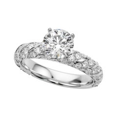 Bague en platine avec diamant certifié GIA de 0,73 carat, rond, tressé et pavé