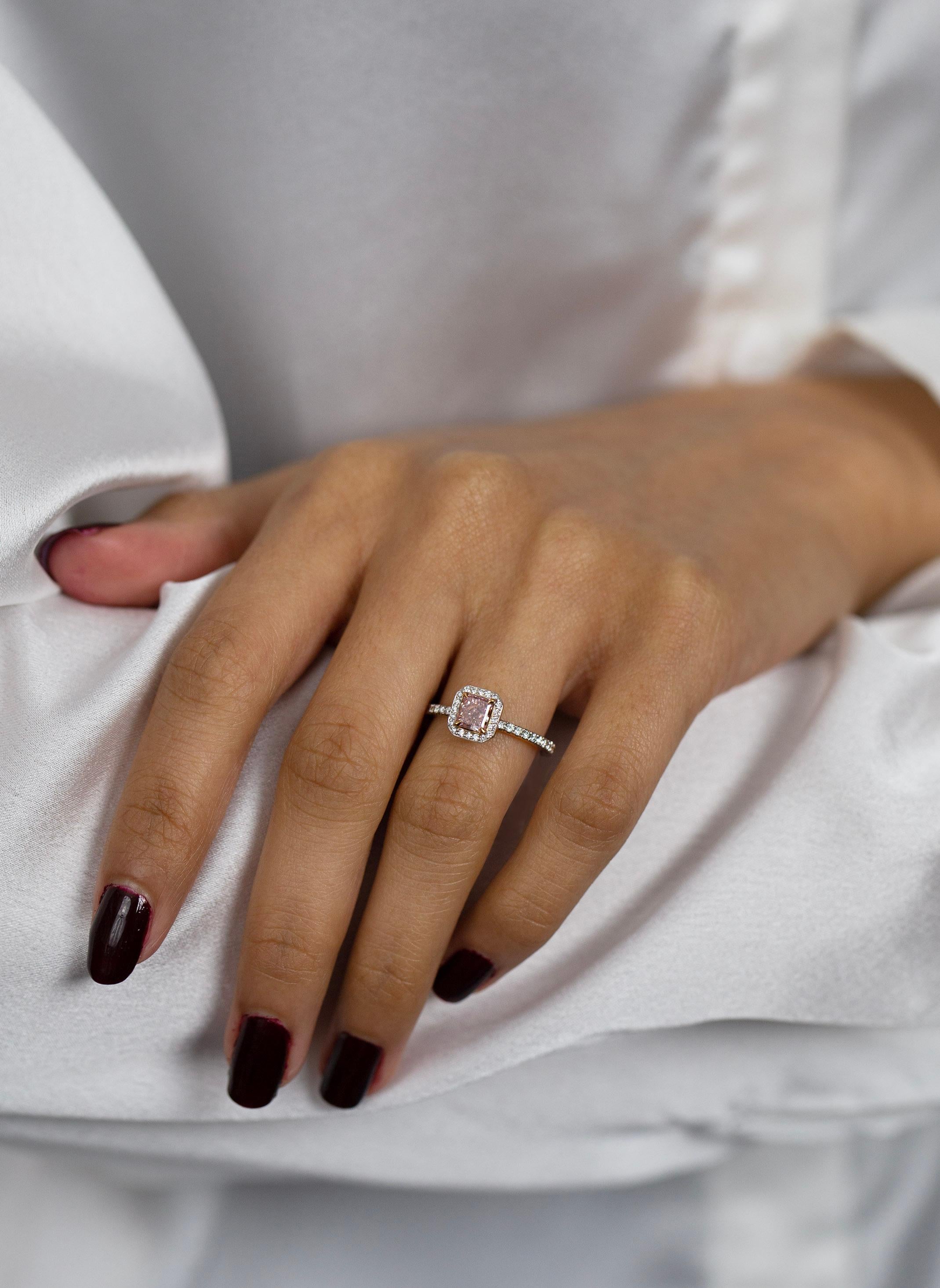 Women's GIA Certified 0.73 Carat Cushion Cut Pink Diamond Engagement Ring in White Gold For Sale