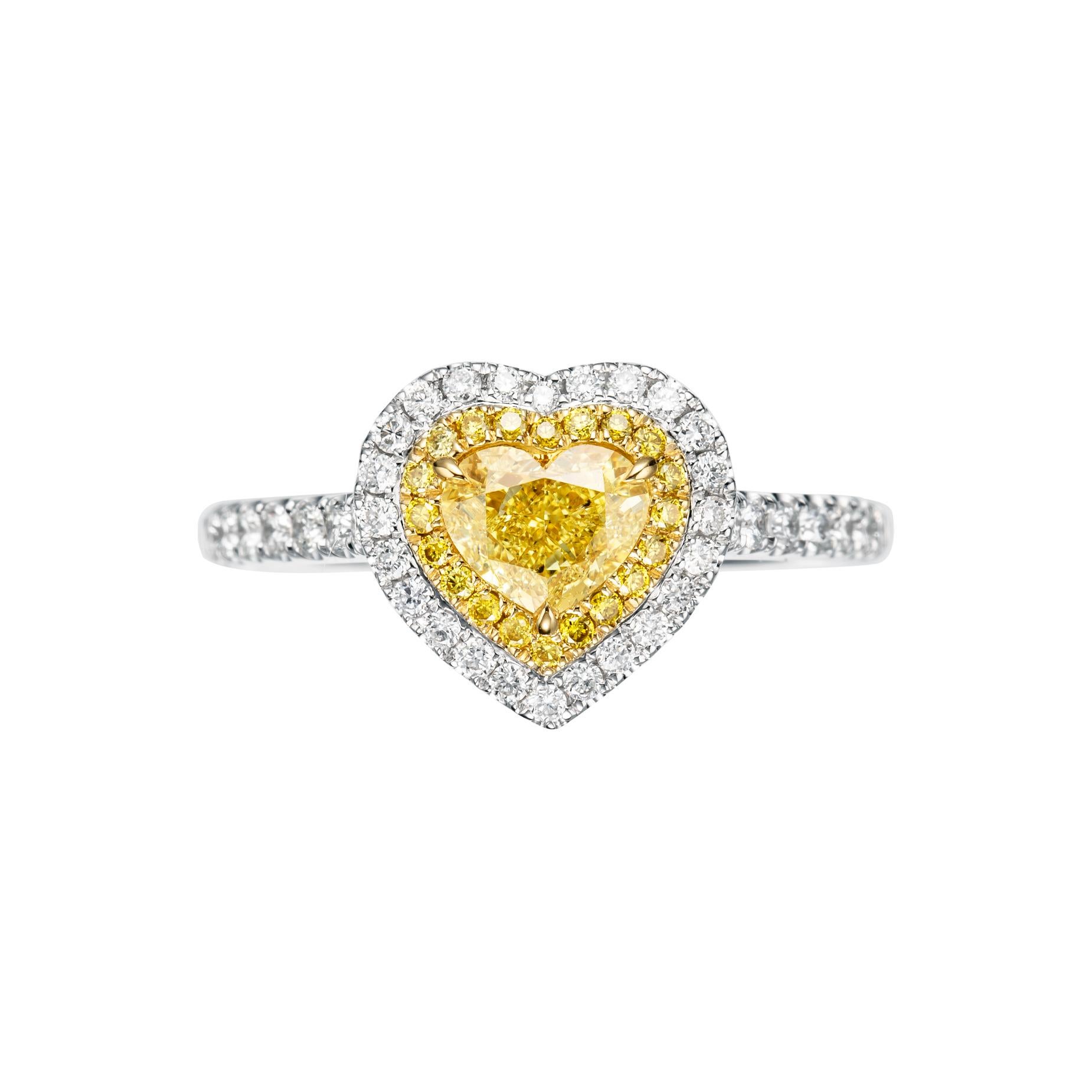 Erhöhen Sie Ihren Stil und Ihre Eleganz mit unserem Solitärring mit 0,73 ct. intensivem gelben Diamanten aus glänzendem 18-karätigem Gold, einem wahren Meisterwerk, das Luxus und Raffinesse ausstrahlt.

Das Herzstück dieses atemberaubenden Rings ist