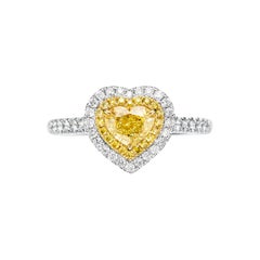 GIA Certified, 0.73ct Fancy Intense Yellow Heart Shape Diamond Ring in 18KT gold