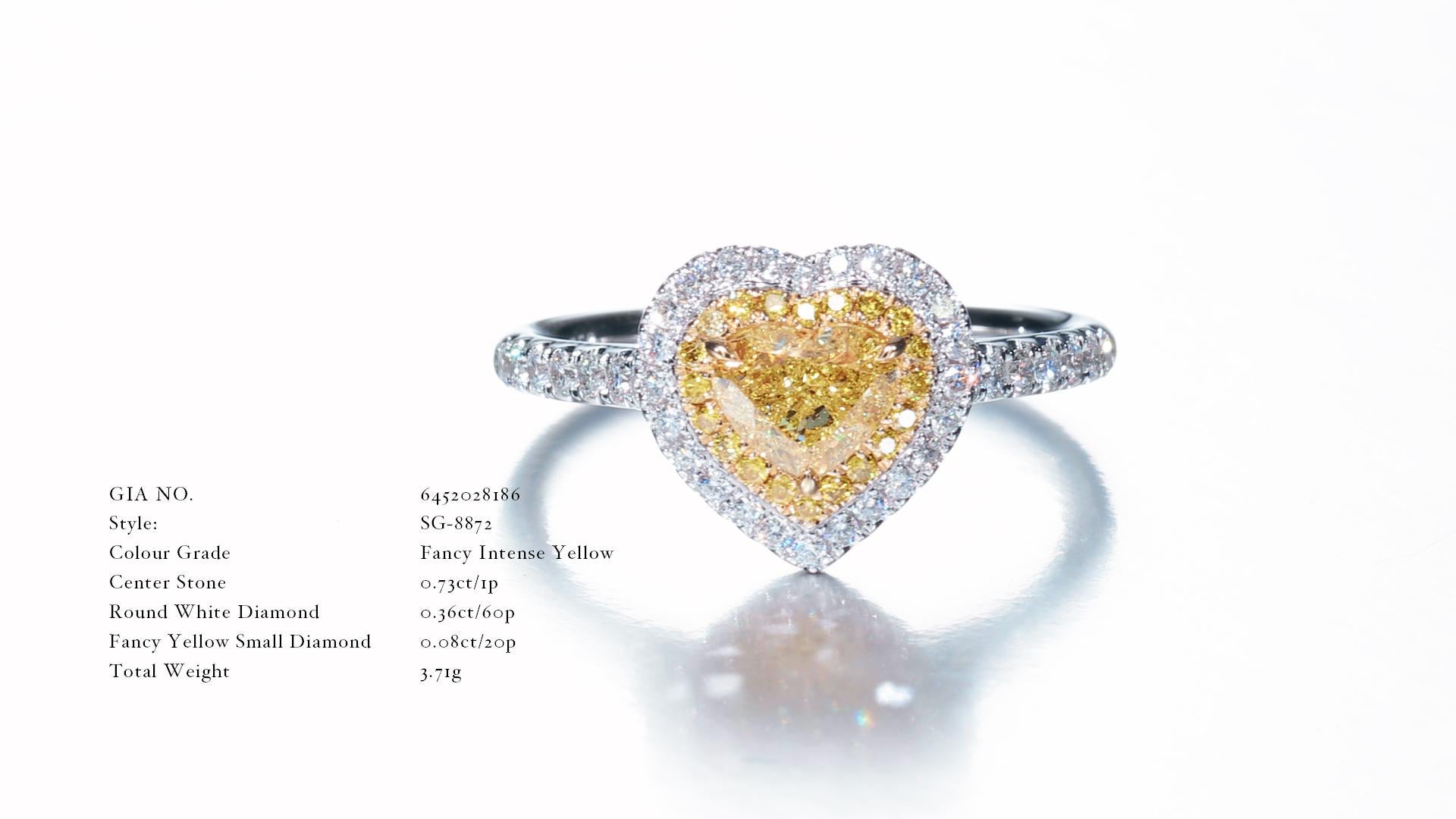 GIA-zertifizierter, 0,73 Karat intensiv gelber Fancy-Diamantring in Herzform aus 18KT Gold Damen im Angebot