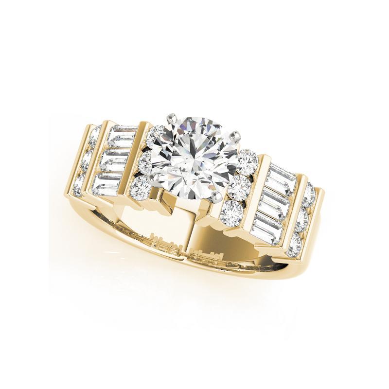 Taille ronde Bague certifiée GIA de 0,74 carat de diamants baguettes et ronds à barrettes en vente