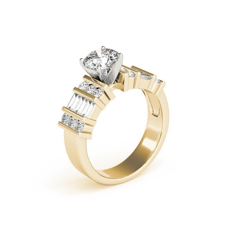Bague certifiée GIA de 0,74 carat de diamants baguettes et ronds à barrettes Pour femmes en vente