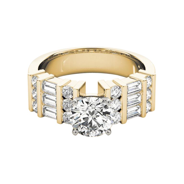 Bague certifiée GIA de 0,74 carat de diamants baguettes et ronds à barrettes en vente