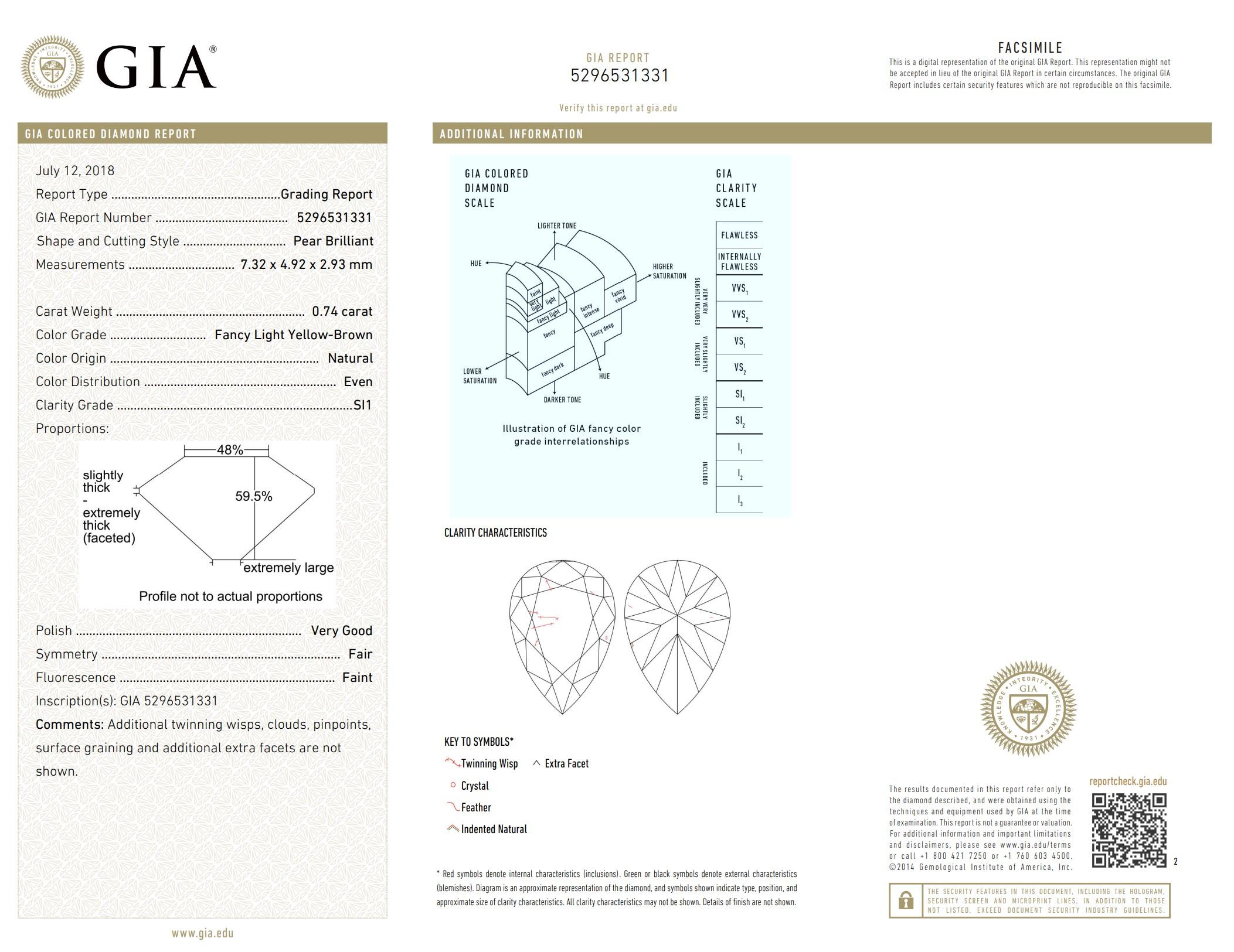 GIA Certified 0.74 Carat Fancy Light Yellow Brown SI1 Clarity Diamond For Sale 1