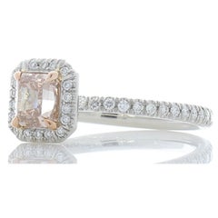 GIA Certified 0.74 Carat Fancy Pinkish Brown Radiant Cut Diamond Cocktail Ring
