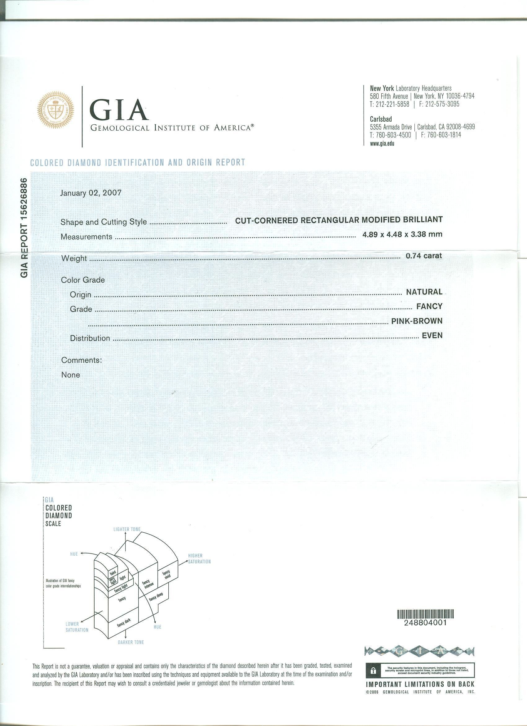 GIA Certified 0.74 Carat Fancy Pinkish Brown Radiant Cut Diamond Cocktail Ring (Radiantschliff)