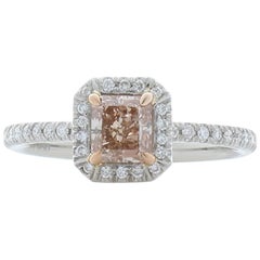 GIA Certified 0.74 Carat Fancy Pinkish Brown Radiant Cut Diamond Cocktail Ring