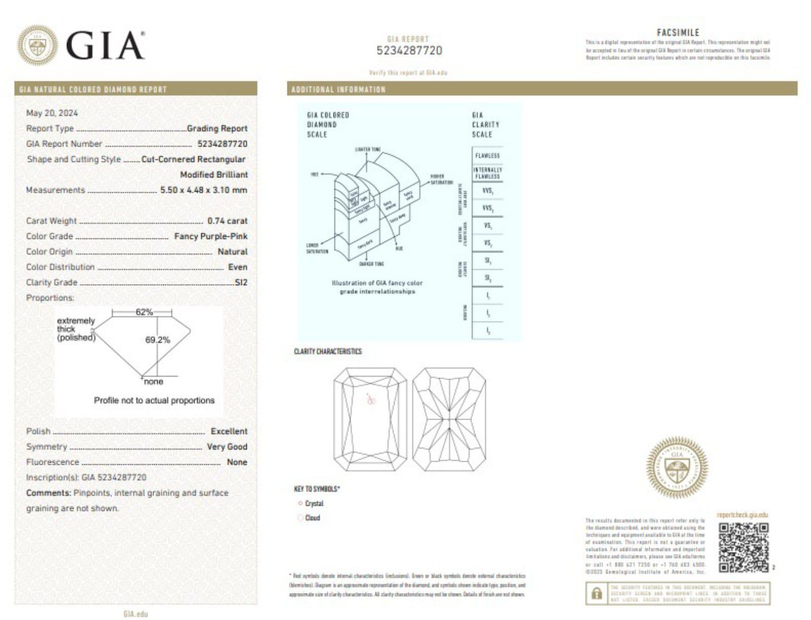 GIA-zertifiziert 0,74 Karat Fancy Lila Rosa SI2 Reinheit Diamant im Angebot 1