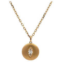 GIA Certified 0.74 Carat Marquise Diamond Necklace 18K Modern Disc Pendant 22"