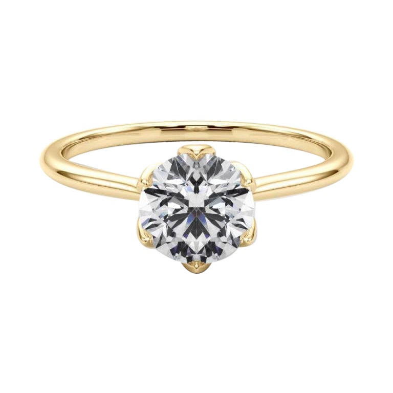 GIA Certified 0.74 Carat Round Vintage Prong Set Tulip Diamond Ring