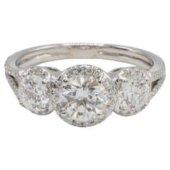 GIA Certified 0.74 CT G VVS2 Round Natural Diamond Three Stone Engagement Ring