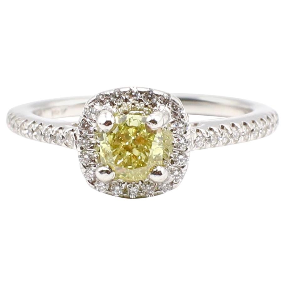 GIA Certified 0.74ct Fancy Brownish Greenish Yellow Cushion Natural Diamond Ring