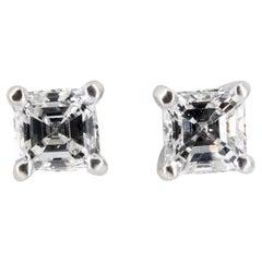 GIA Certified 0.74CTW Asscher Cut Diamond Stud Earrings in 18K White Gold
