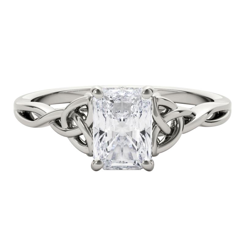 GIA Certified 0.75 Carat Celtic Knot Radiant Solitaire Platinum Diamond Ring