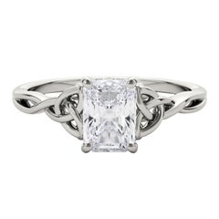 GIA Certified 0.75 Carat Celtic Knot Radiant Solitaire Platinum Diamond Ring
