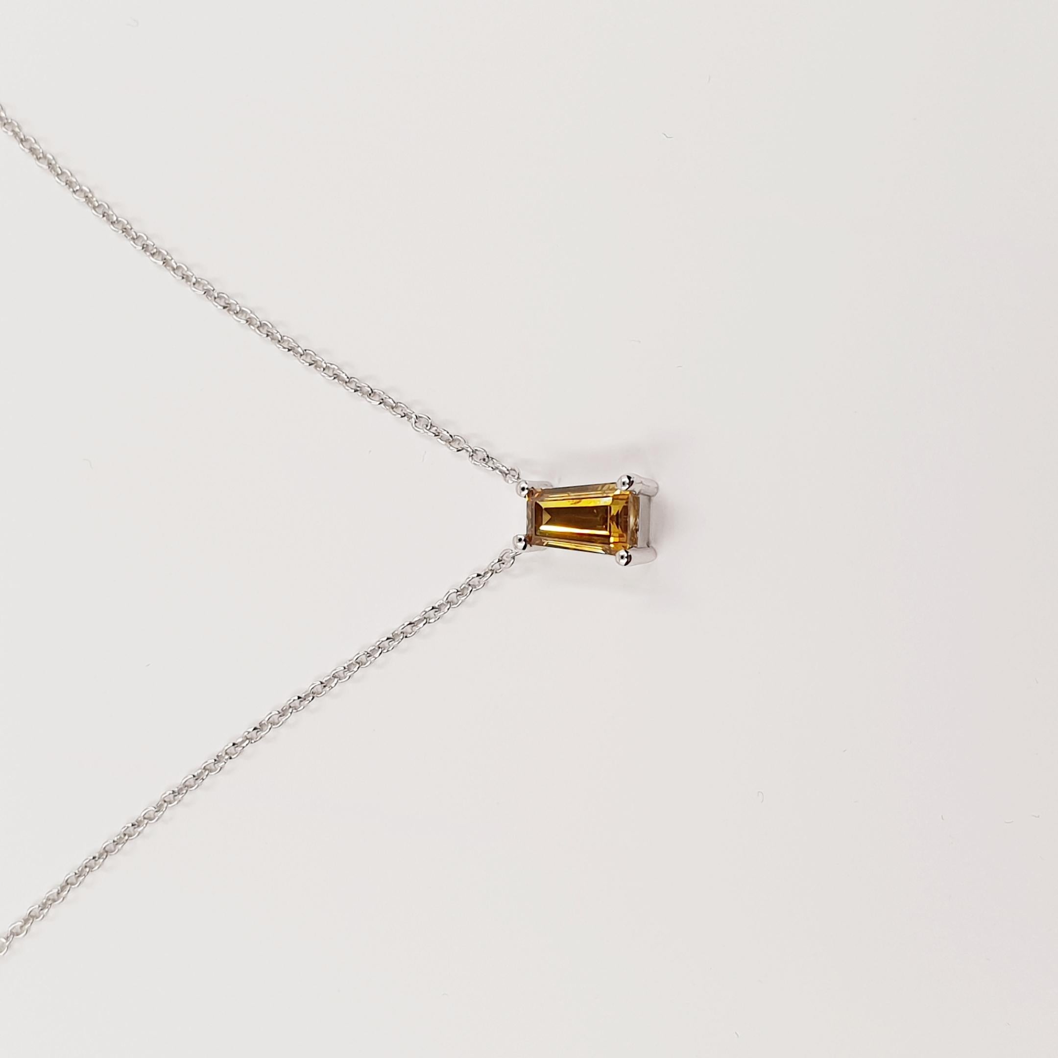 GIA-zertifizierte 0,75 Karat Ausgefallene Farbe Honig/I1 Diamant-Halskette 750 Weißgold im Angebot 4