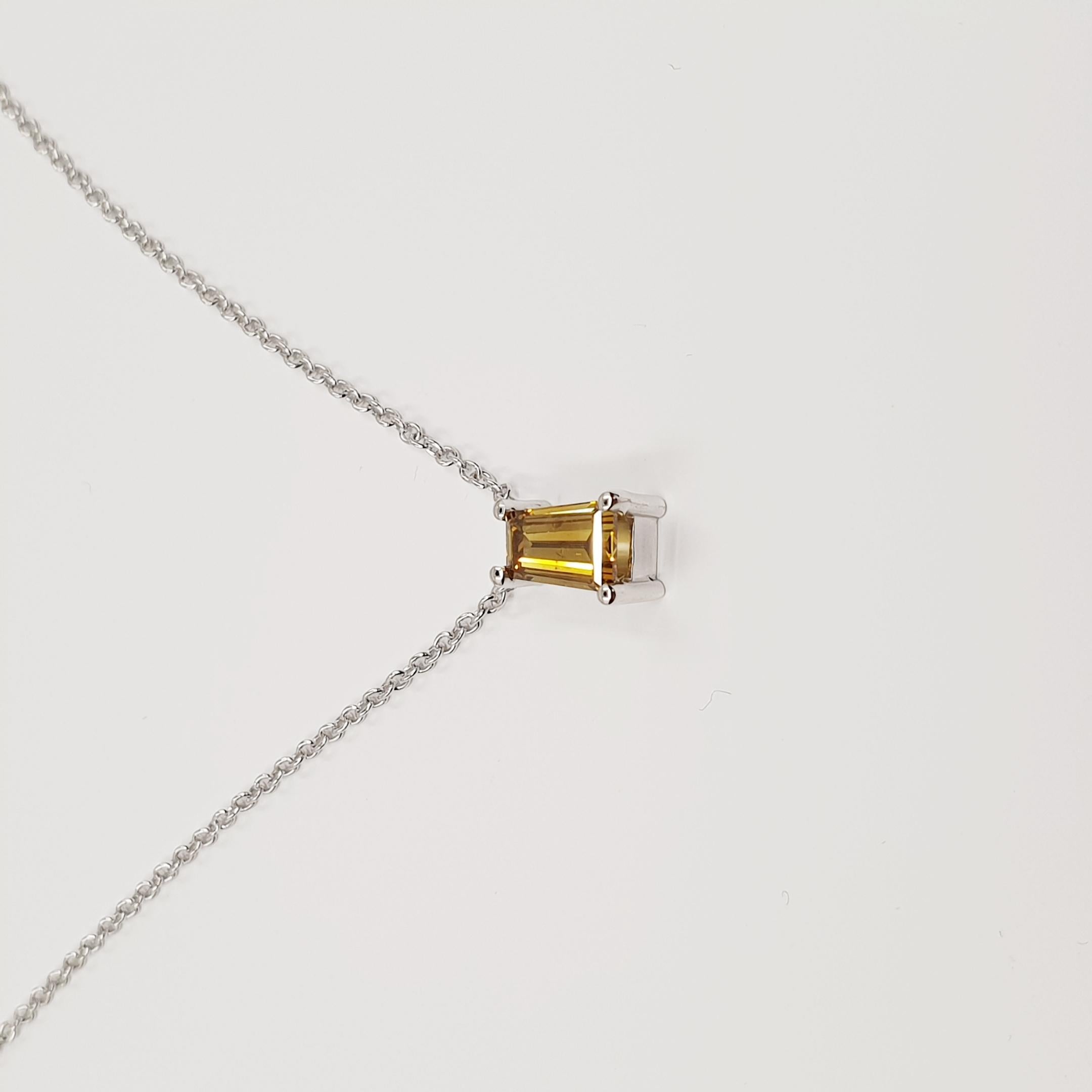 GIA-zertifizierte 0,75 Karat Ausgefallene Farbe Honig/I1 Diamant-Halskette 750 Weißgold im Angebot 5