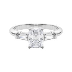GIA Certified 0.75 Carat Radiant & Baguette Three-Stone Platinum Diamond Ring