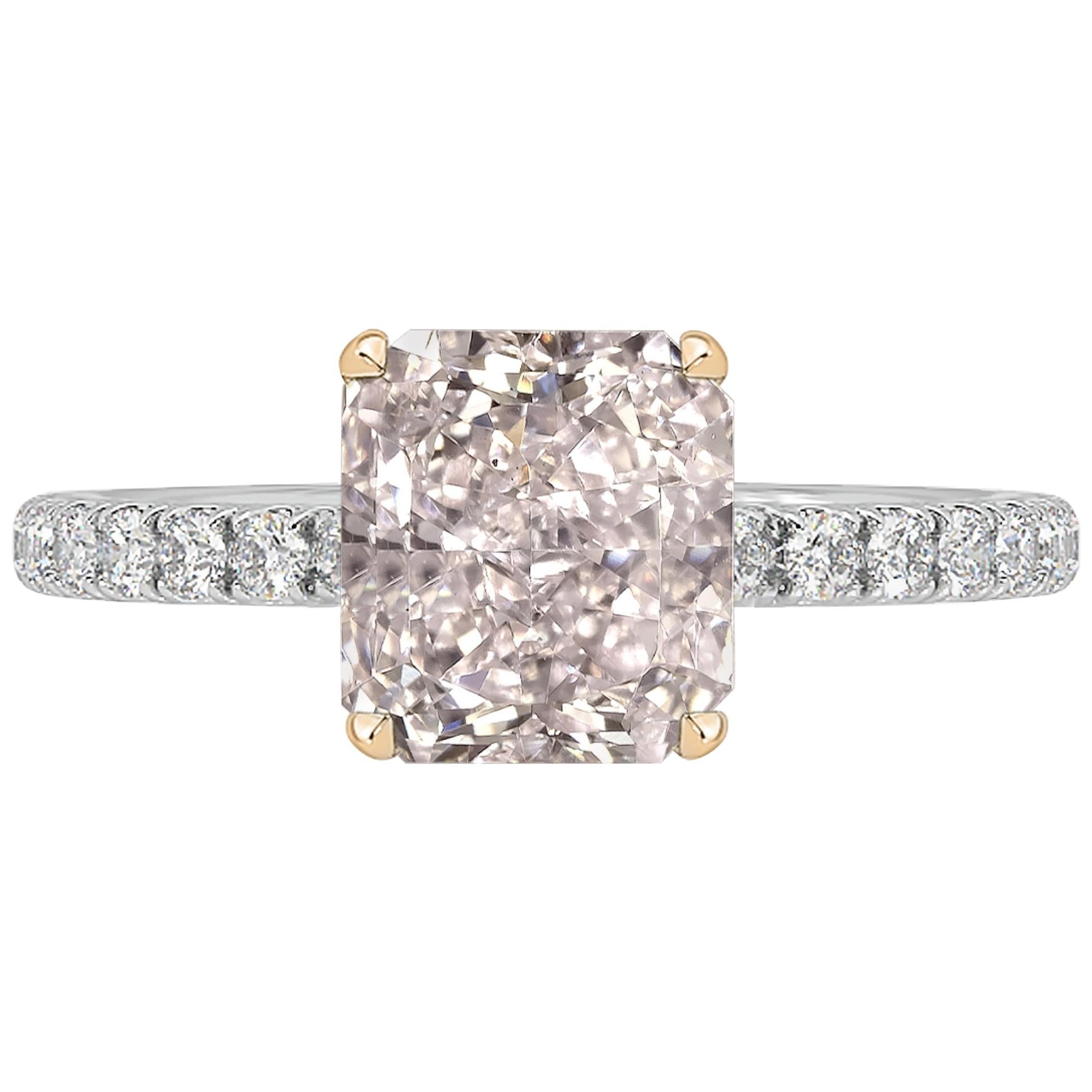 GIA Certified 0.75 Carat Radiant Cut Pink Diamond Ring For Sale