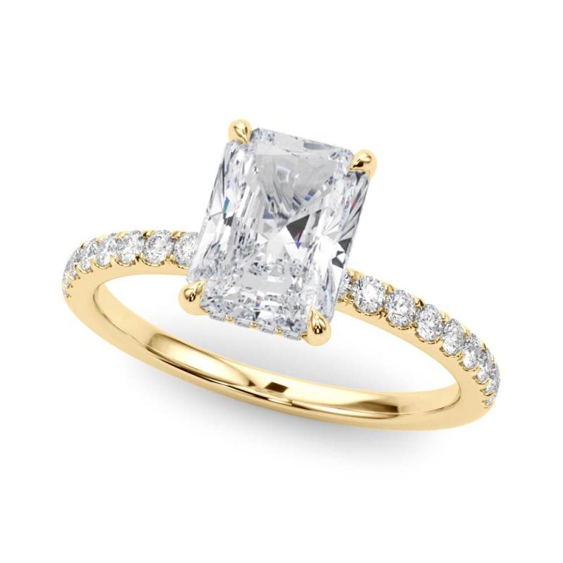 Radiant Cut GIA Certified 0.75 Carat Radiant Hidden Halo Pave 18K Yellow Gold Diamond Ring For Sale