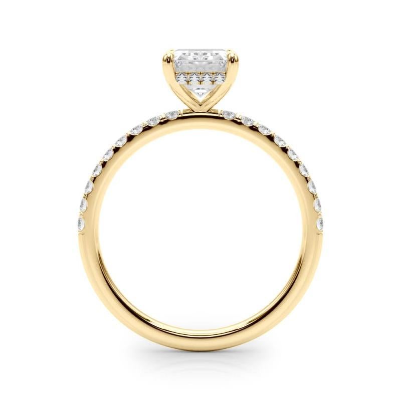 GIA Certified 0.75 Carat Radiant Hidden Halo Pave 18K Yellow Gold Diamond Ring In New Condition For Sale In New York, NY
