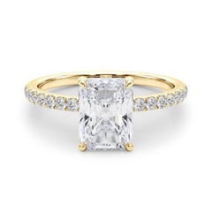 Bague en or jaune 18K certifiée GIA 0.75 carat Radiant Halo caché Pavé de diamants