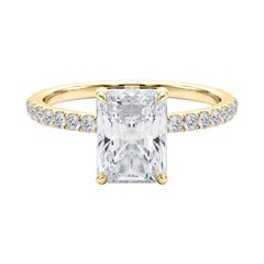 Bague en or jaune 18K certifiée GIA 0.75 carat Radiant Halo caché Pavé de diamants