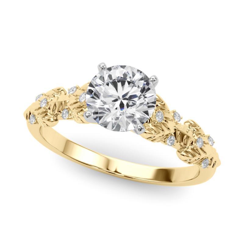 Taglio rotondo Anello con diamanti in oro giallo 18 carati certificato GIA da 0,75 carati con foglie rotonde in giardino in vendita
