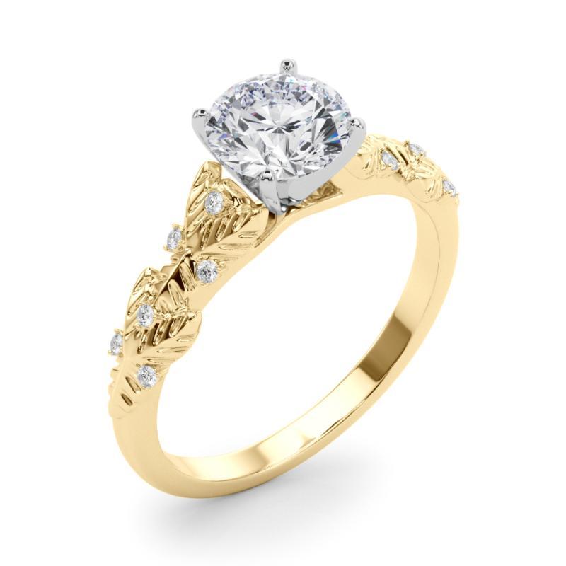 Donna Anello con diamanti in oro giallo 18 carati certificato GIA da 0,75 carati con foglie rotonde in giardino in vendita