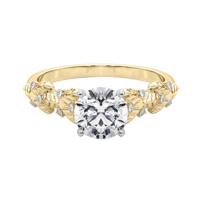 Anello con diamanti in oro giallo 18 carati certificato GIA da 0,75 carati con foglie rotonde in giardino