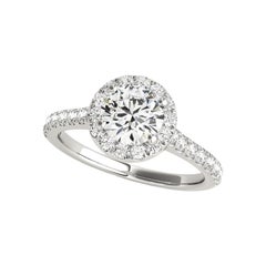 GIA Certified 0.75 Carat Round Halo Side Stone Cathedral Platinum Diamond Ring