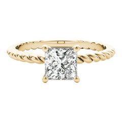 GIA Certified 0.75 Carat Twisted Band Princess Solitaire Diamond Ring