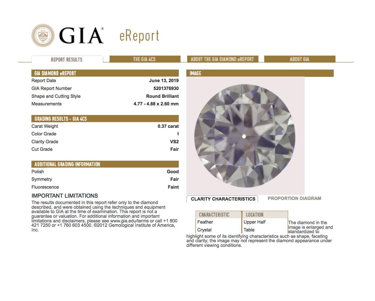 Versatile 0.75 Carat VS Round Brilliant Diamond Solitaire Stud Earrings in 14K White Gold. Certified by GIA lab in New York, with complete diamond grading report certificates. 

GIA 0.38 VS1 J and
GIA 0.37 VS2 I round diamonds pair,
in 14K White