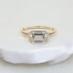 GIA Certified 0.75 Cts East West Half Bezel Emerald-Cut Diamond Ring 18K Gold