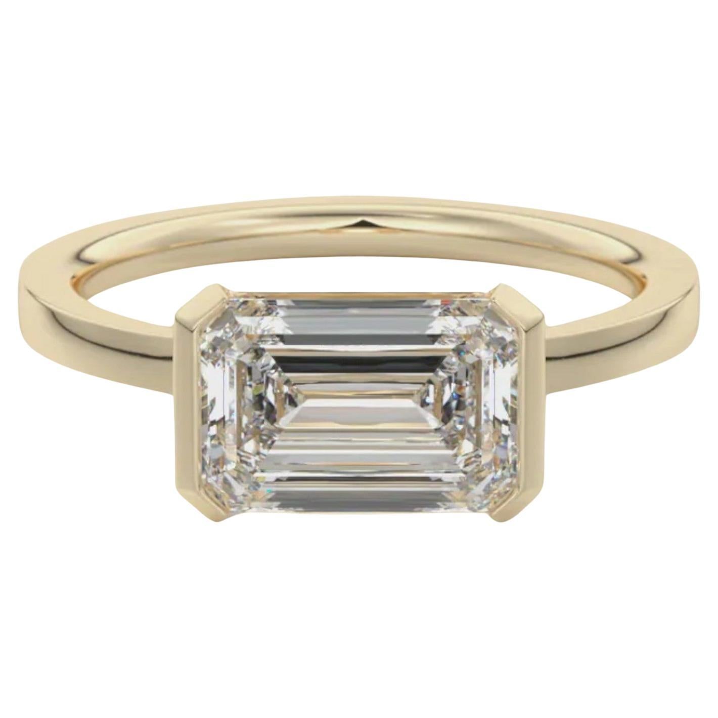 GIA Certified 0.75 Cts East West Half Bezel Emerald-Cut Diamond Ring 18K Gold