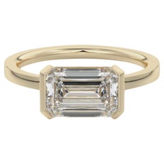 GIA Certified 0.75 Cts East West Half Bezel Emerald-Cut Diamond Ring 18K Gold