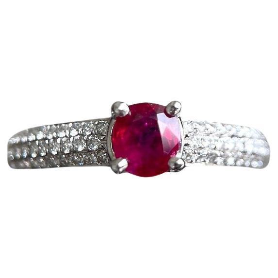 Anillo de oro de 18 quilates con rubí no calentado de Birmania y diamante natural, certificado por el GIA, de 0,75 quilates