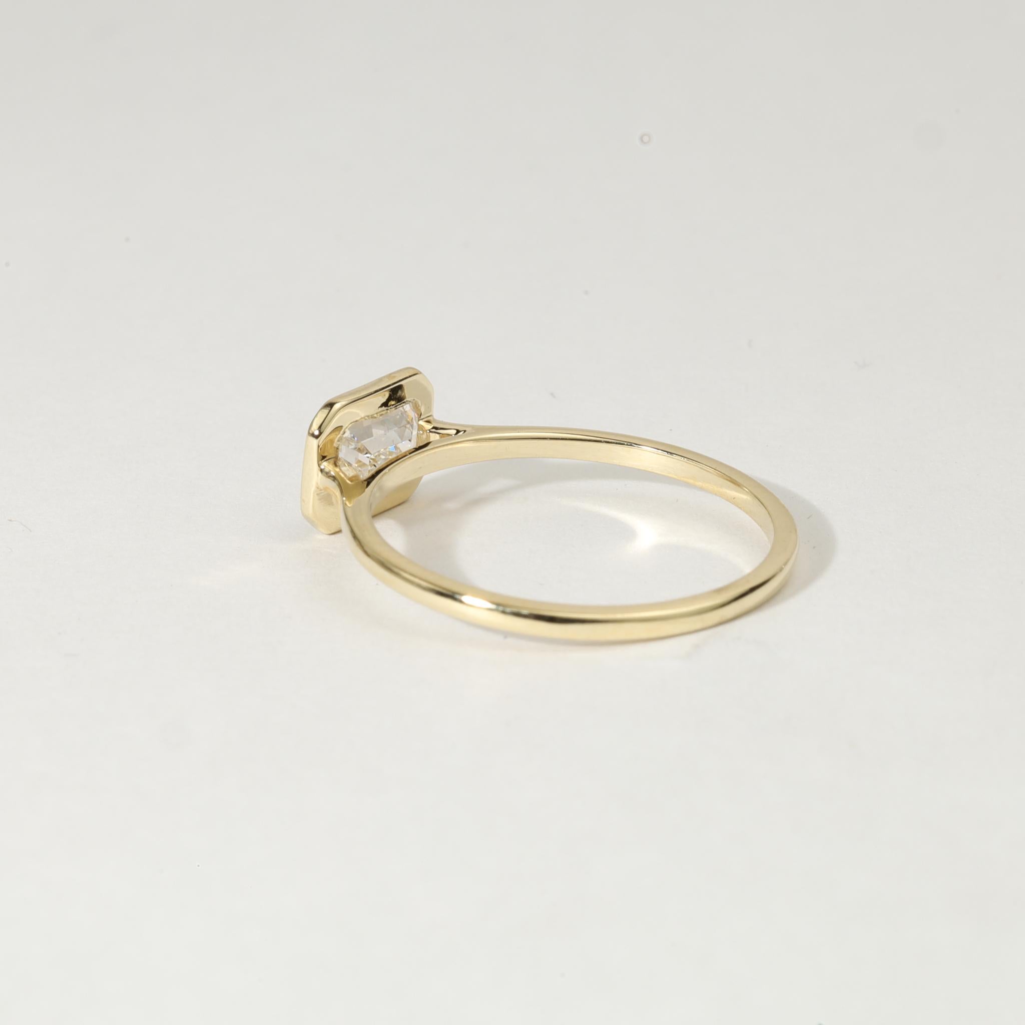 Bague solitaire en or jaune 18 carats avec diamant taille émeraude certifié GIA de 0,75ct en vente 2