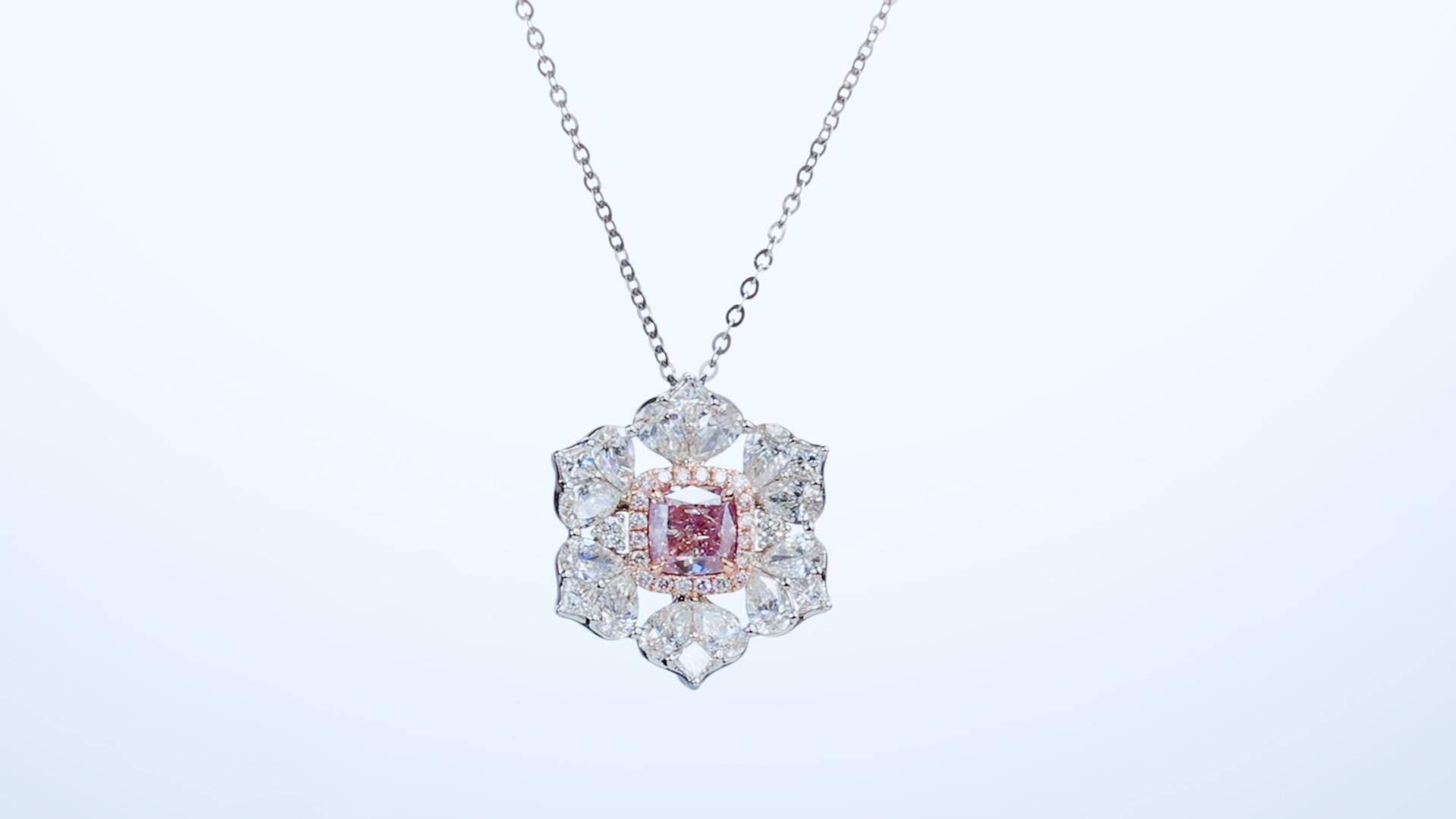 Contemporary GIA Certified 0.75ct fancy intense purplish pink natural color diamond ring For Sale