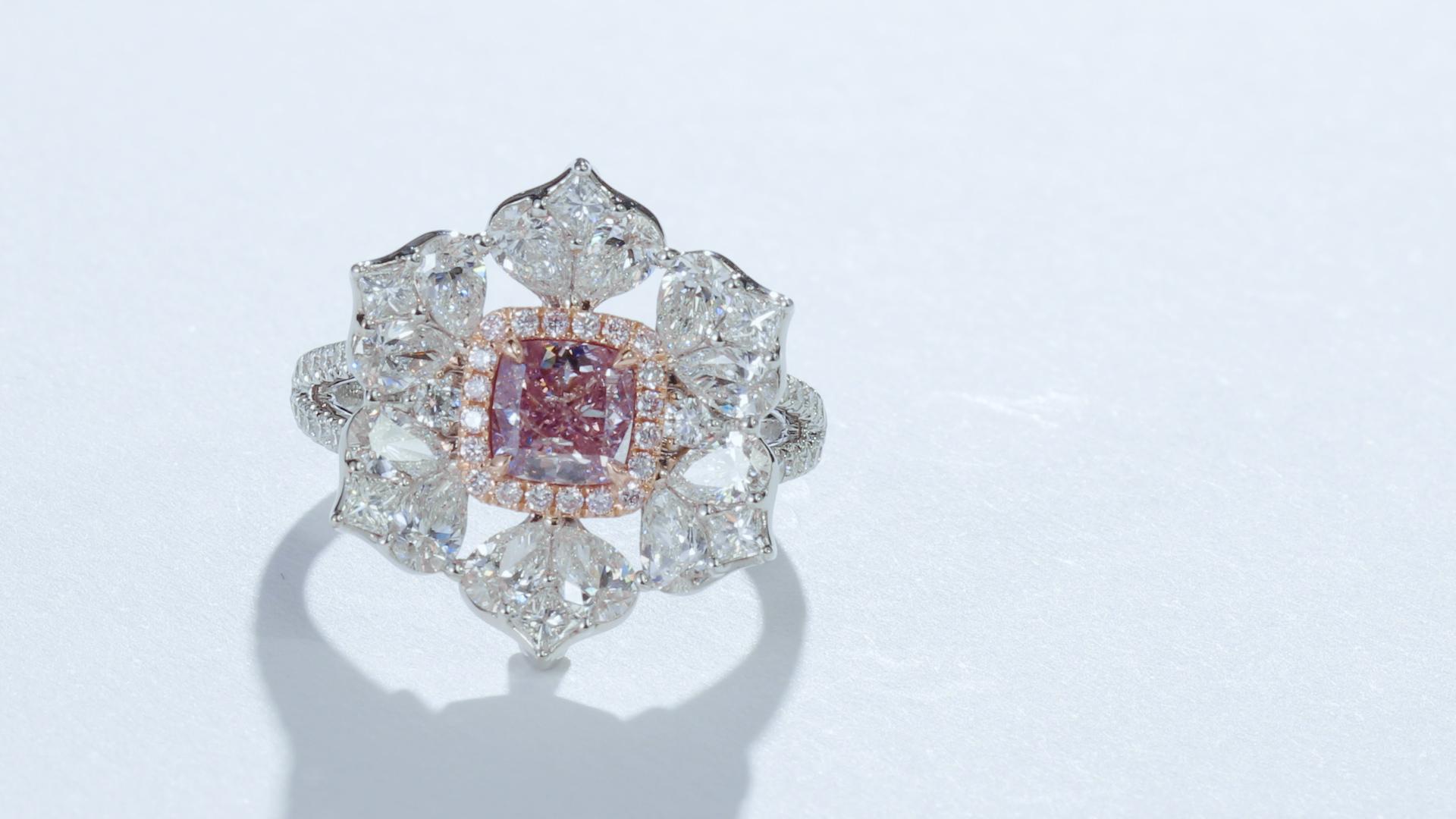 Cushion Cut GIA Certified 0.75ct fancy intense purplish pink natural color diamond ring For Sale