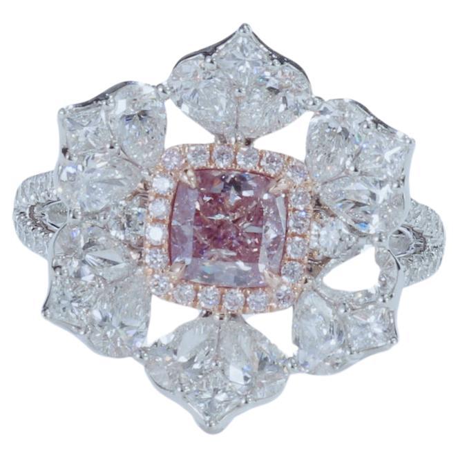GIA Certified, 0.75ct Natural Fancy Intense Purplish Pink Cushion Diamond Ring For Sale