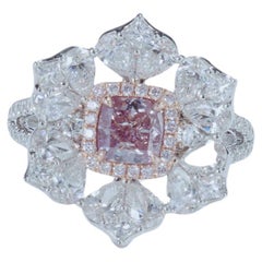 GIA Certified, 0.75ct Natural Fancy Intense Purplish Pink Cushion Diamond Ring