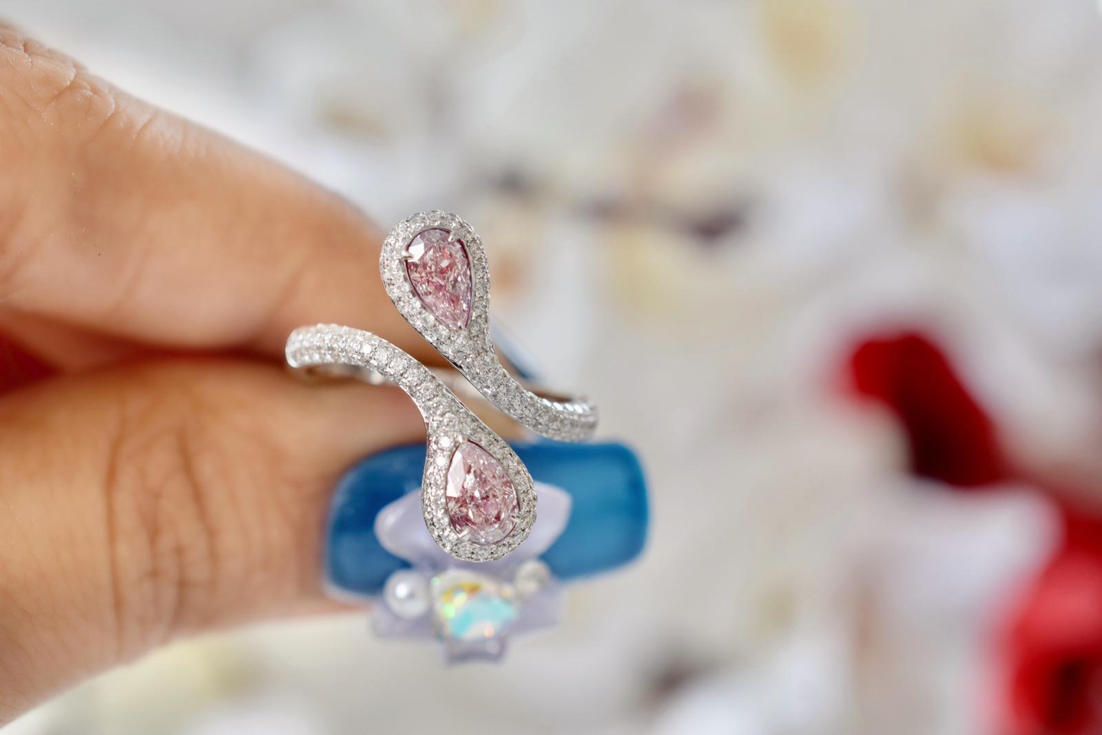 **100% NATURAL FANCY COLOUR DIAMOND JEWELLERIES**

✪ Jewelry Details ✪

♦ MAIN STONE DETAILS

Diamond 1-
➛ Stone Shape: Pear 
➛ Stone Color: Faint Pink
➛ Stone Weight: 0.42 carats
➛ Clarity: SI2
➛ GIA certified

Diamond 2-
➛ Stone Shape: Pear
➛