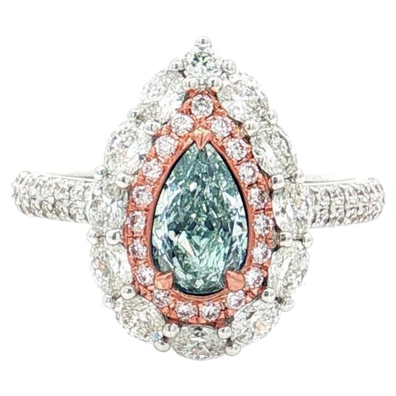 GIA Certified 0.76 Carat Fancy Blue Green SI1 Clarity Diamond Ring