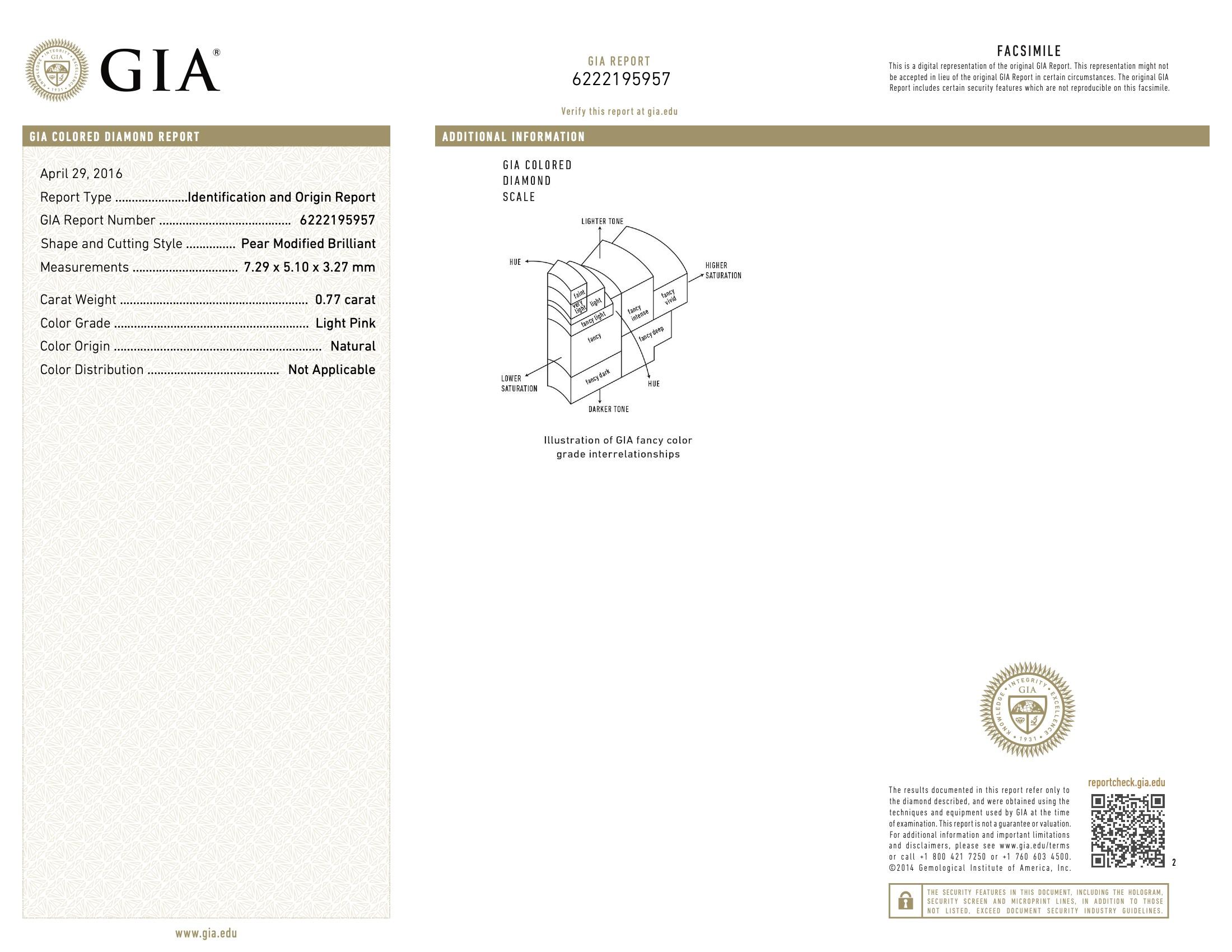 GIA Certified 0.77 Carat Light Pink Diamond For Sale 1