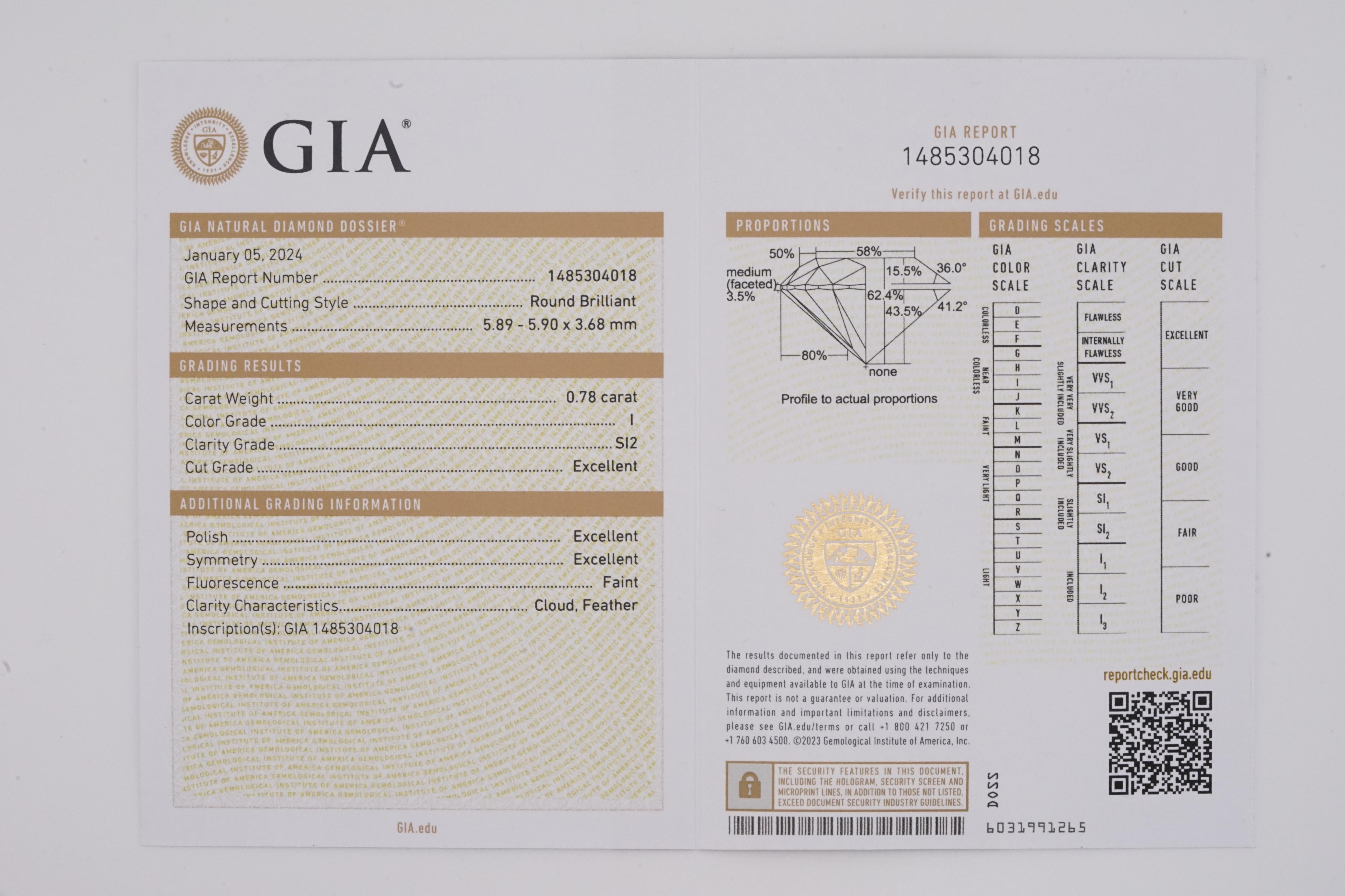 GIA-zertifizierter 0,78 Karat Diamantring mit Rundschliff im Rundschliff 18K Weißgold Solitär im Angebot 5