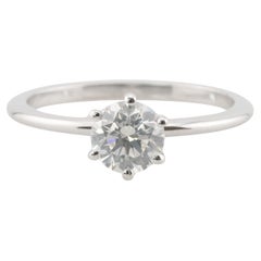 Bague solitaire en or blanc 18 carats avec diamants taille ronde de 0,78 carat certifiés GIA